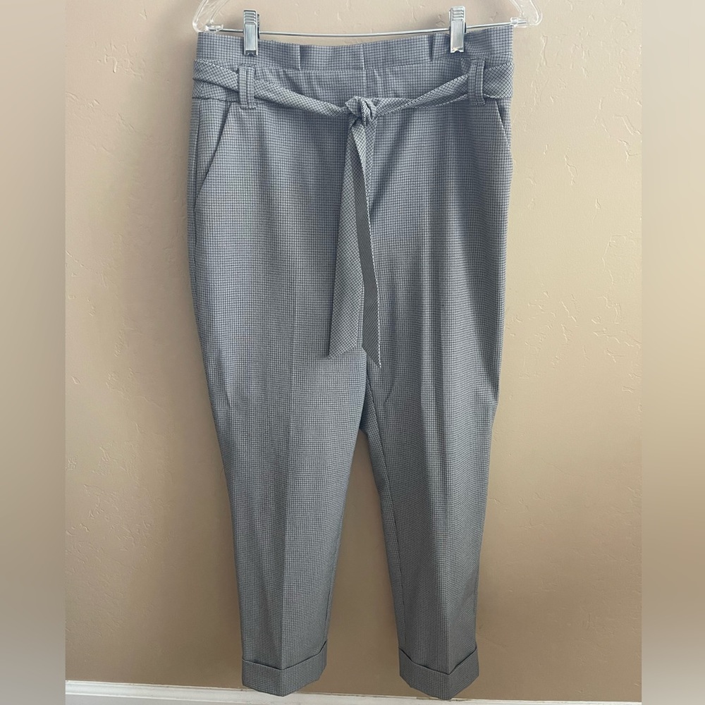 WHBM Petite Plaid high-waisted ankle pants with belt